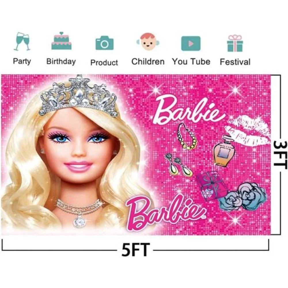 Sparkling Birthday Party Decorations Girl Birthday,Baby Shower Pink Barbie 5x3ft